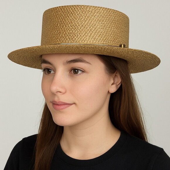 Vintage J Hats Gold Woven Straw Hat Made in Mexico One Size - Picture 6 of 6